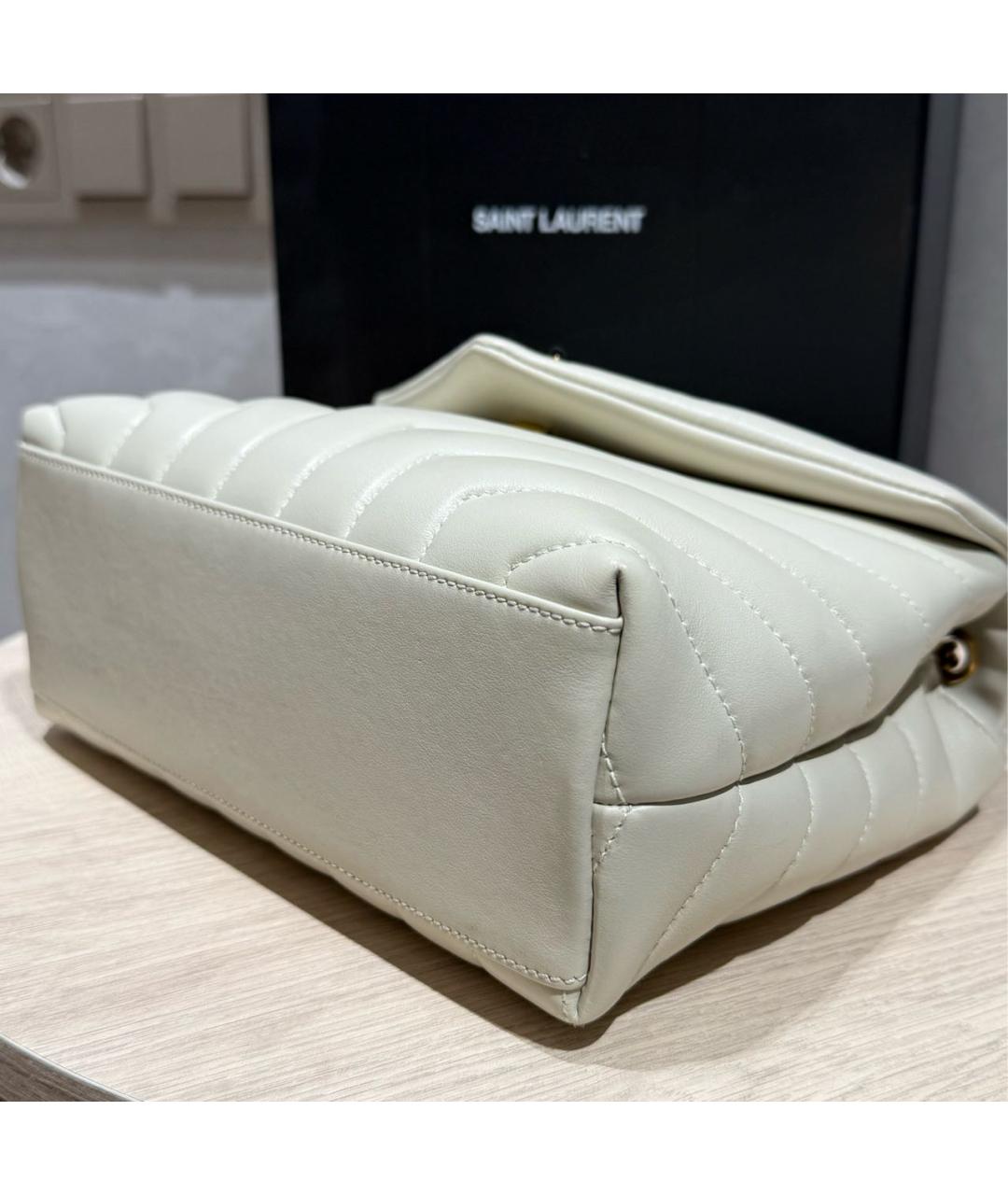 SAINT LAURENT Бежевая кожаная сумка через плечо, фото 6