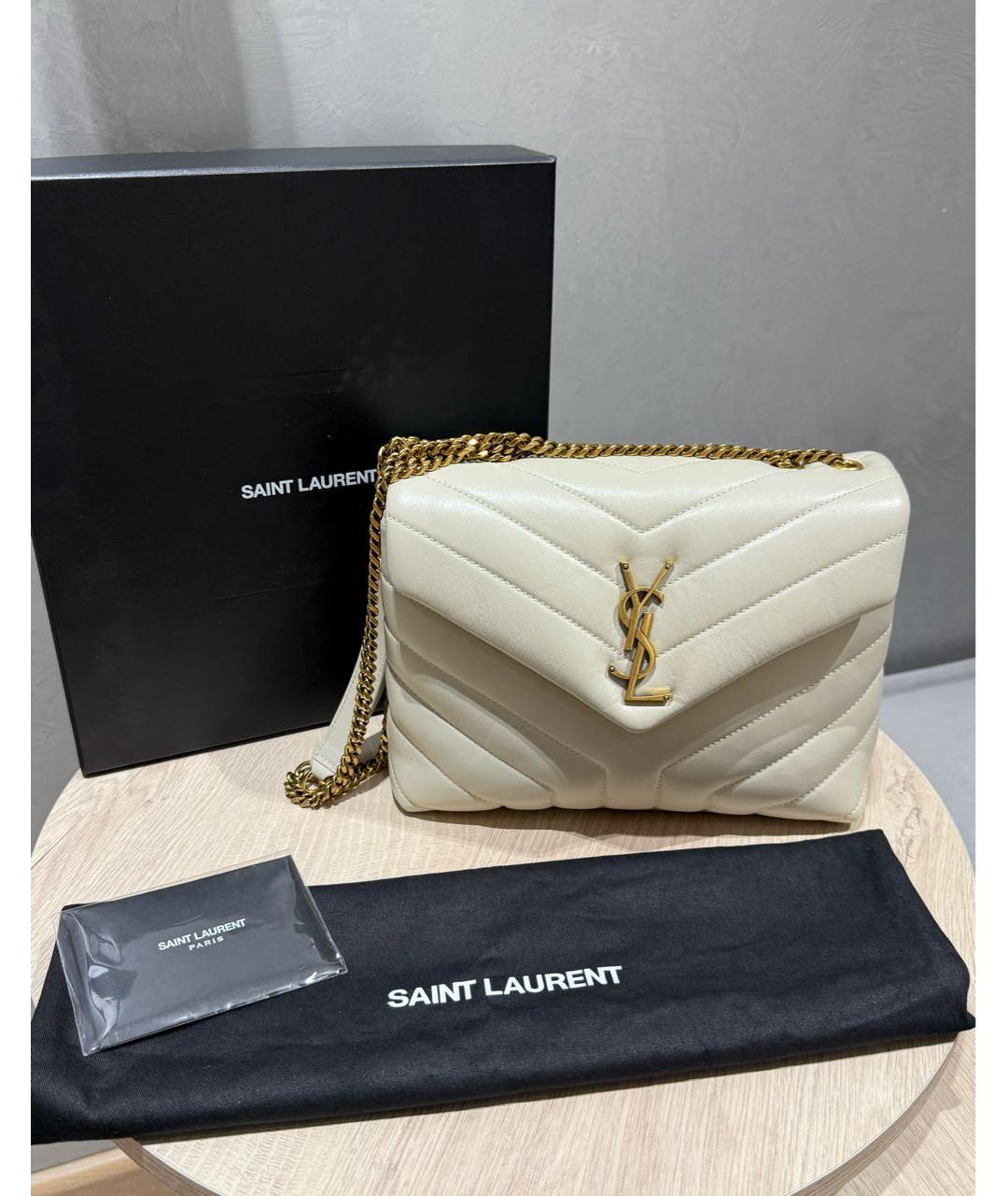 SAINT LAURENT Бежевая кожаная сумка через плечо, фото 2