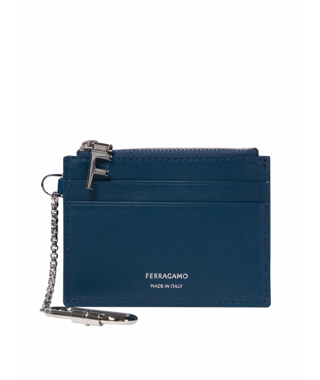 FERRAGAMO Синий кожаный кардхолдер, фото 1