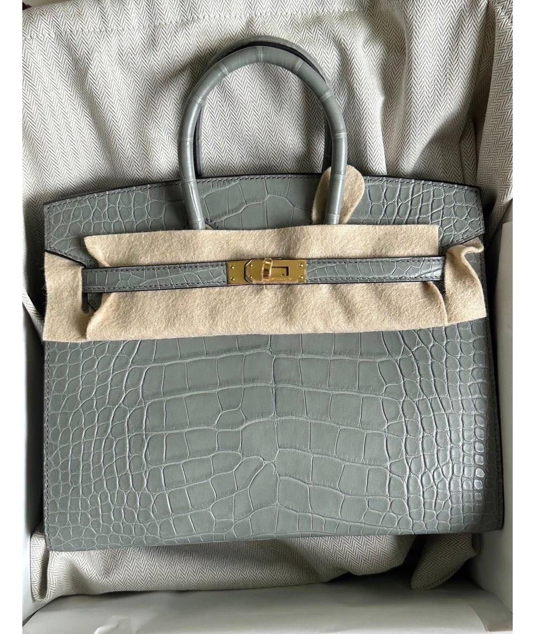 HERMES Серая кожаная сумка с короткими ручками, фото 2