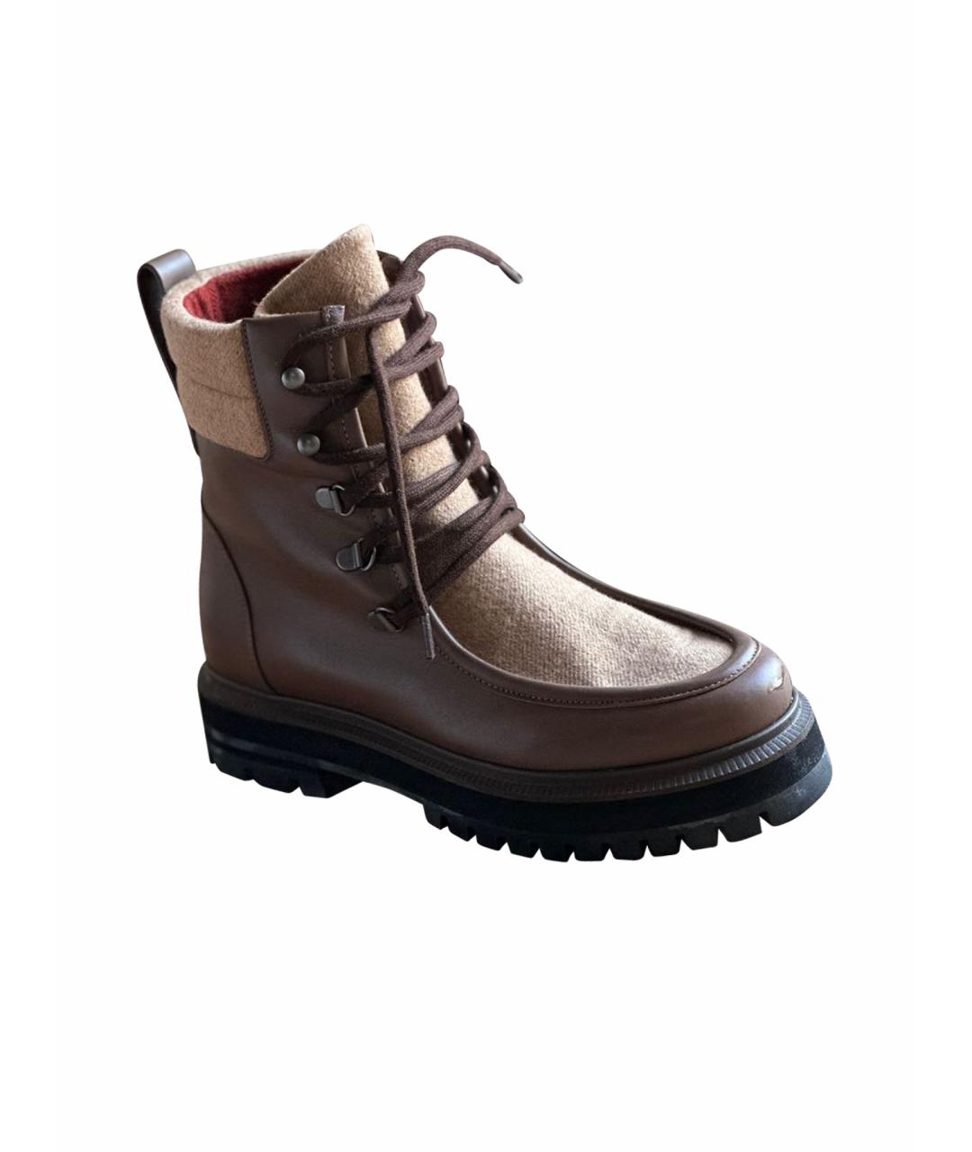 LORO PIANA Коричневые кожаные ботинки, фото 1