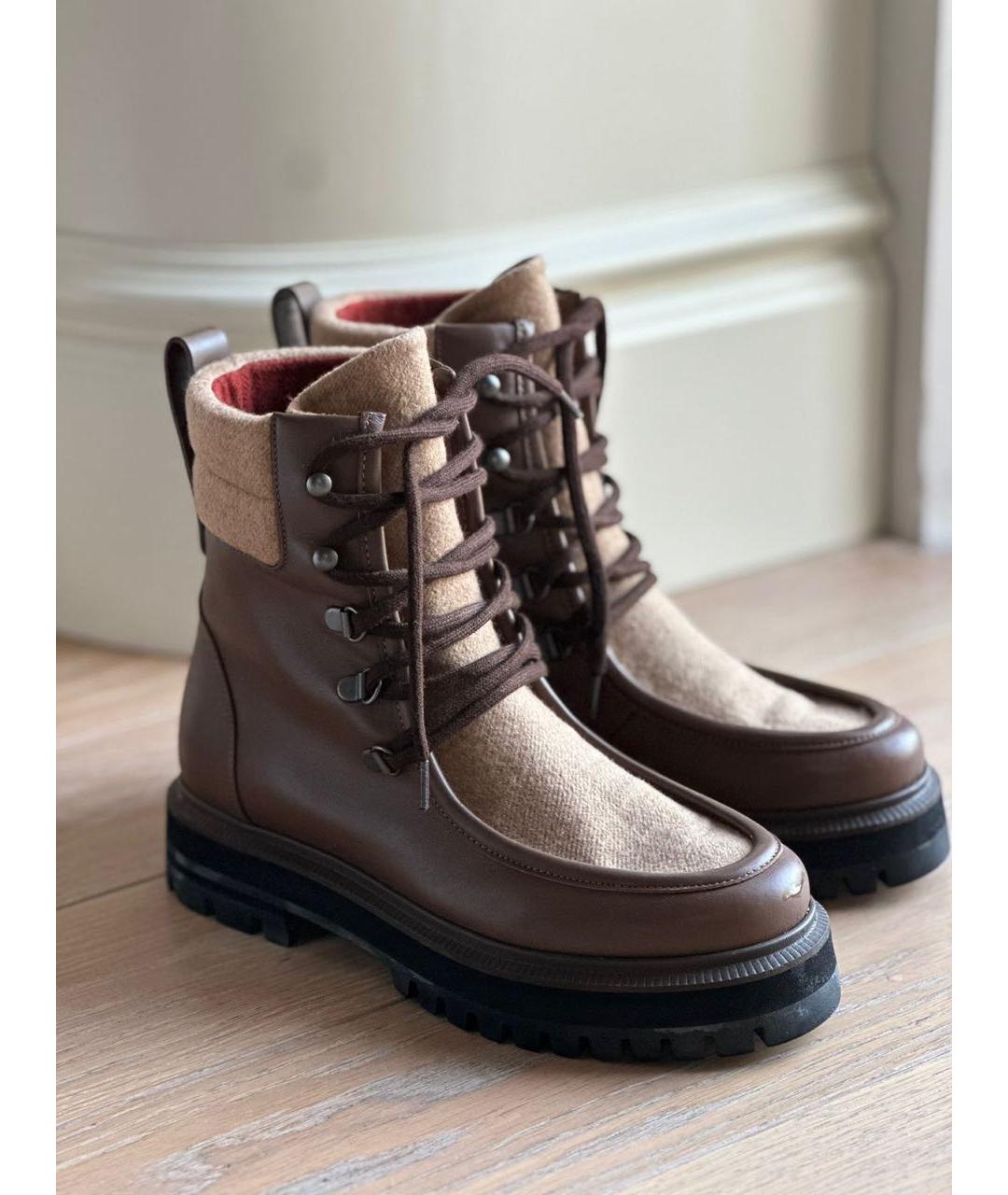 LORO PIANA Коричневые кожаные ботинки, фото 5