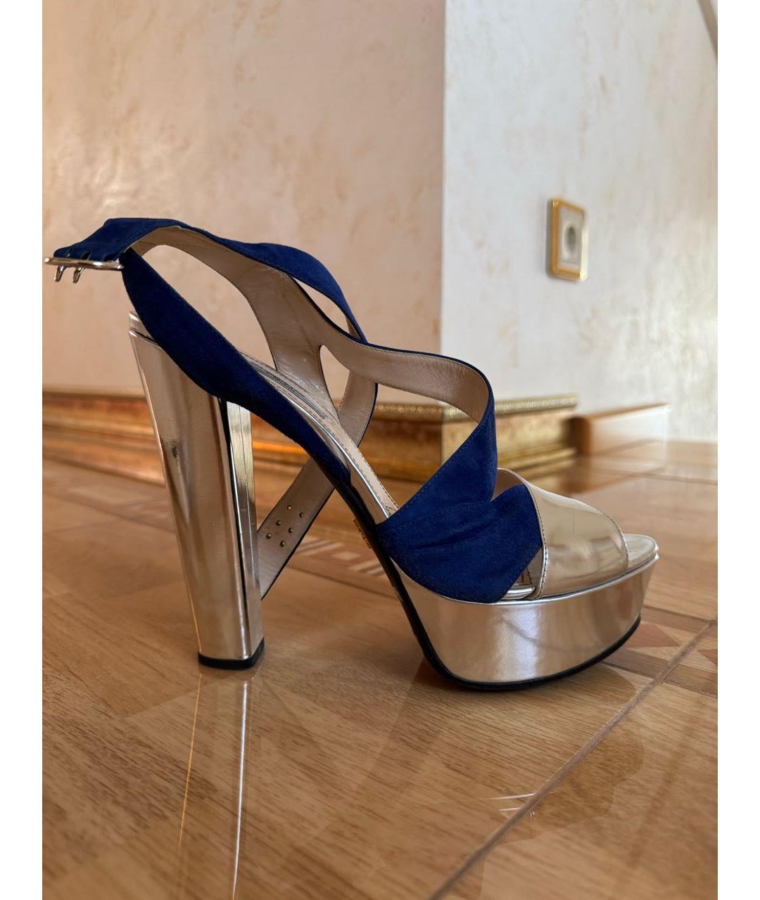 PRADA Серебряные кожаные босоножки, фото 5