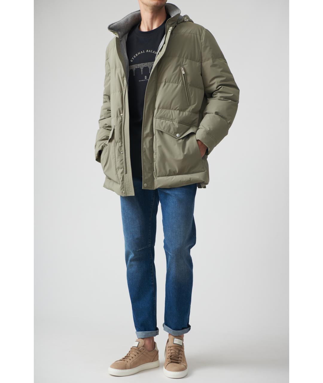 BRUNELLO CUCINELLI Хаки полиамидовая куртка, фото 3