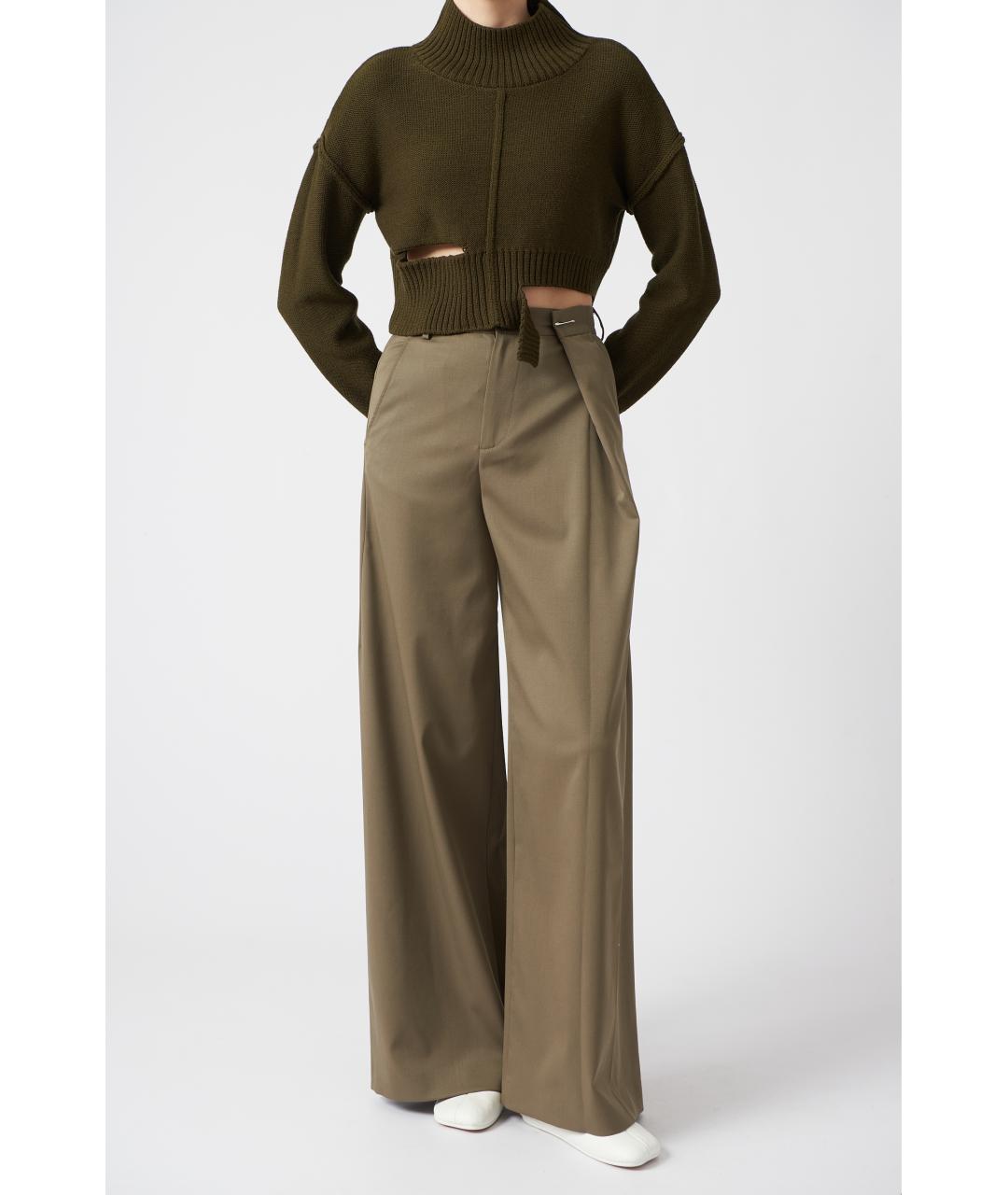 MM6 MAISON MARGIELA Хаки полиэстеровые прямые брюки, фото 5