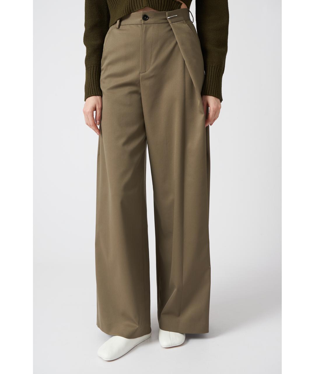 MM6 MAISON MARGIELA Хаки полиэстеровые прямые брюки, фото 2