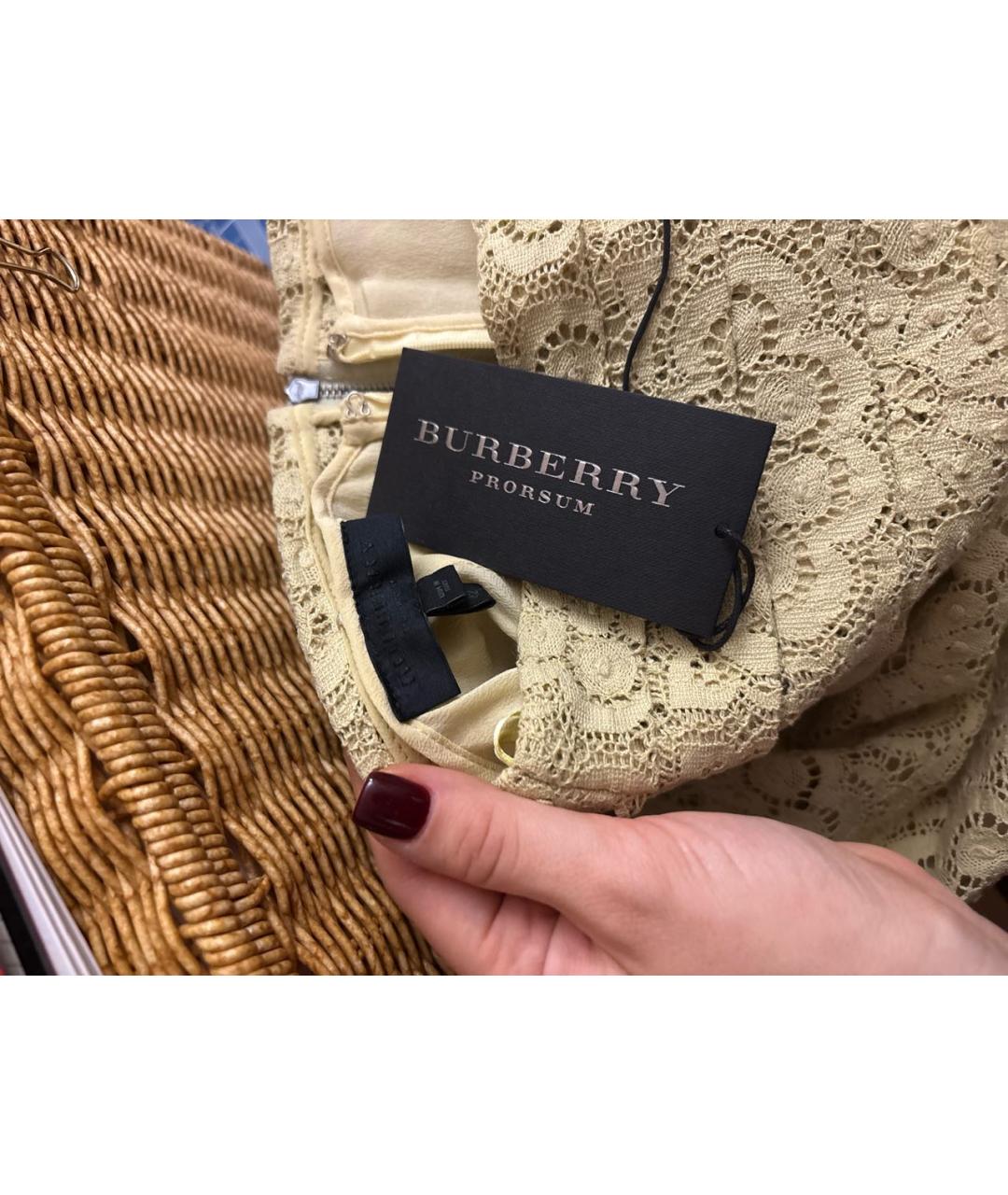 BURBERRY Желтая хлопковая юбка миди, фото 4