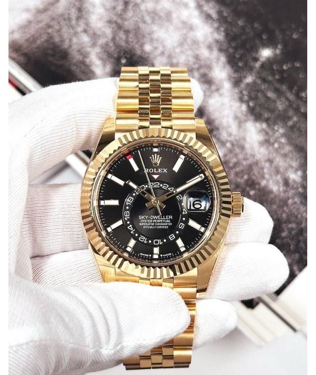 ROLEX Черные часы из желтого золота, фото 2