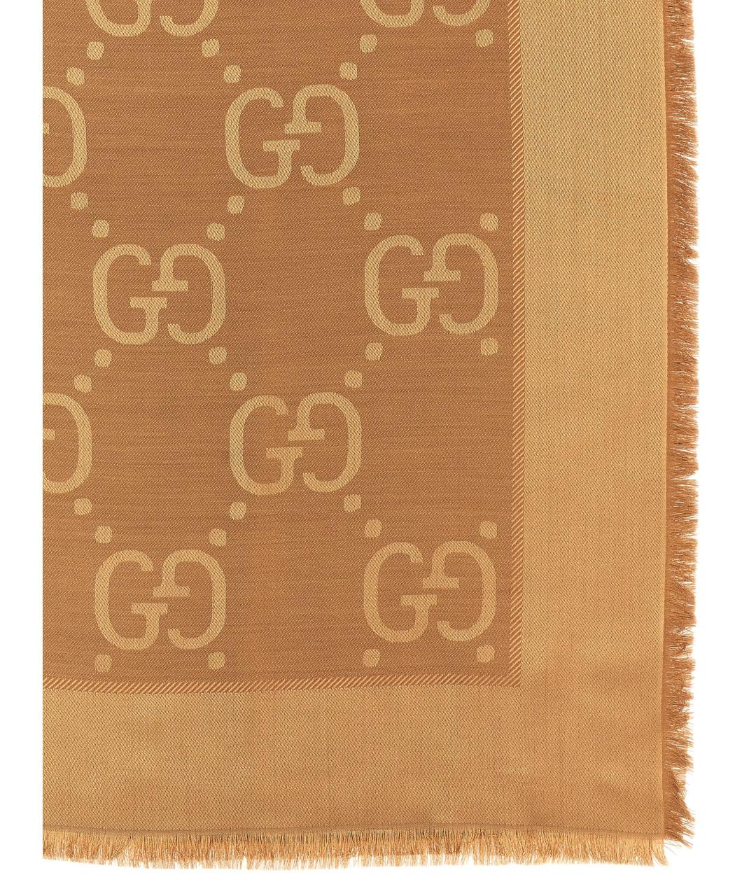 GUCCI Бежевый шелковый шарф, фото 2