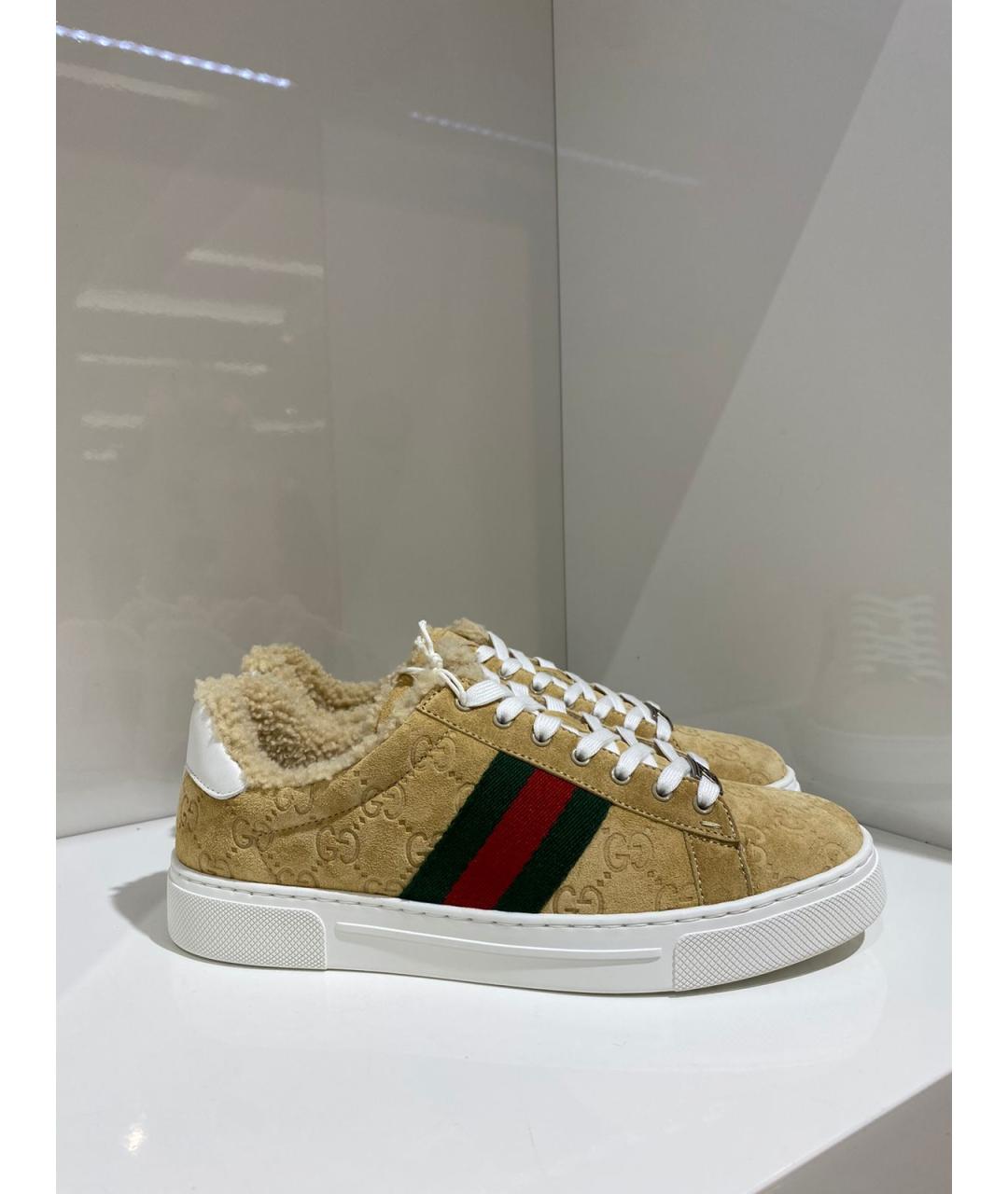 GUCCI Бежевые кожаные кроссовки, фото 2