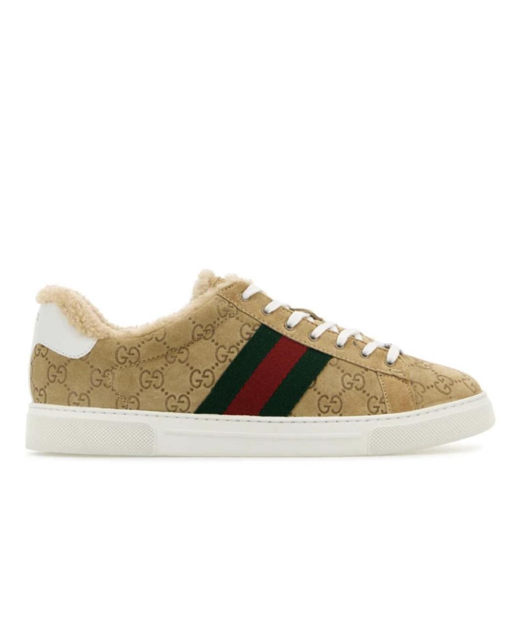 GUCCI Бежевые кожаные кроссовки, фото 1