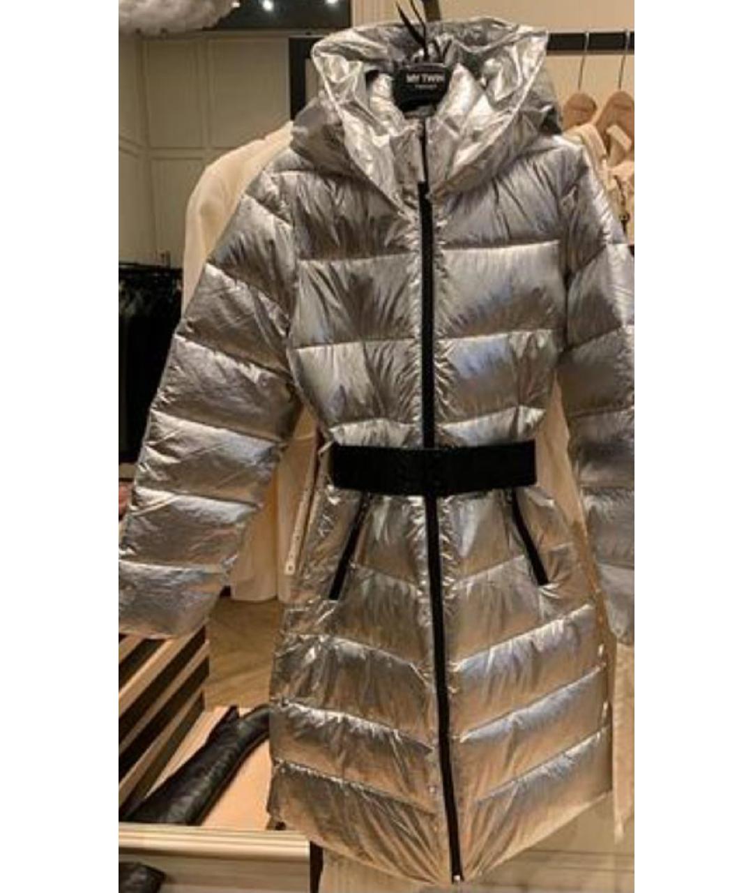 TWIN-SET Серебрянный полиэстеровый пуховик, фото 4