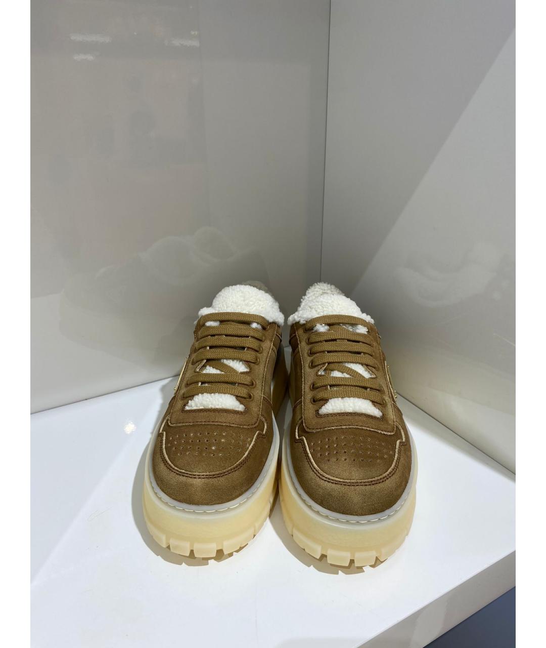 PRADA Коричневые замшевые низкие кроссовки / кеды, фото 3