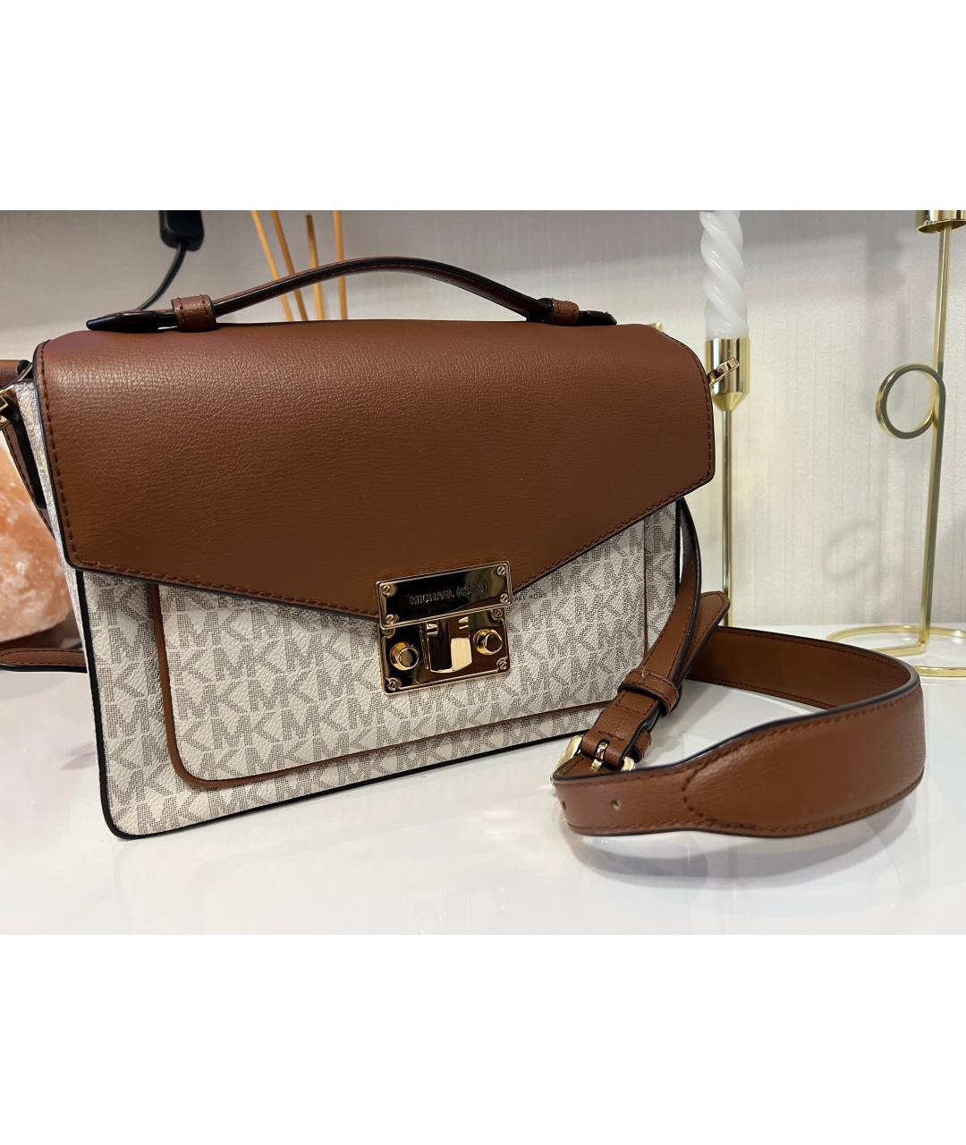 MICHAEL KORS Бежевая кожаная сумка через плечо, фото 5