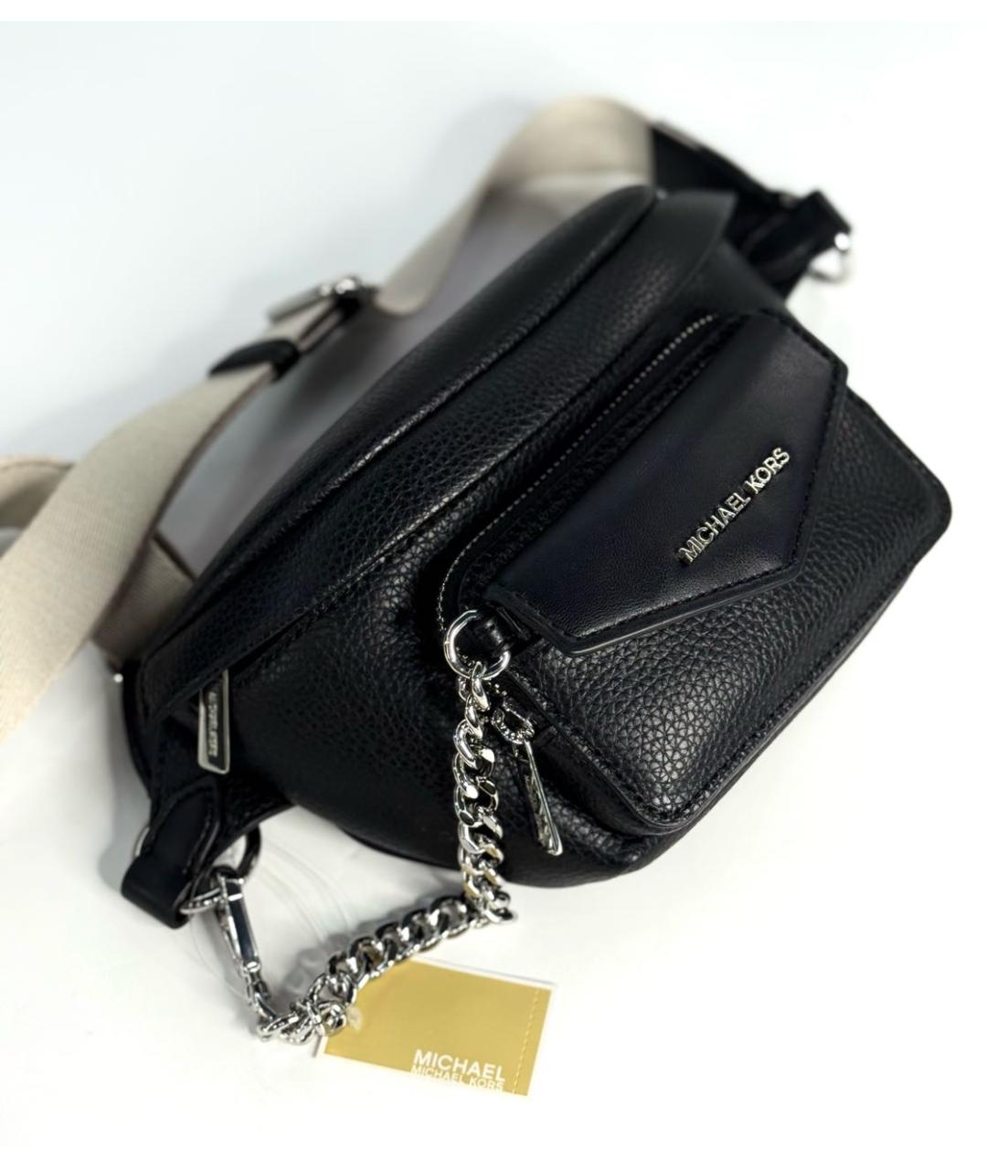 MICHAEL KORS Черная кожаная поясная сумка, фото 2
