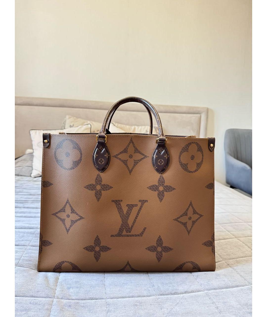 LOUIS VUITTON Коричневая кожаная сумка тоут, фото 3