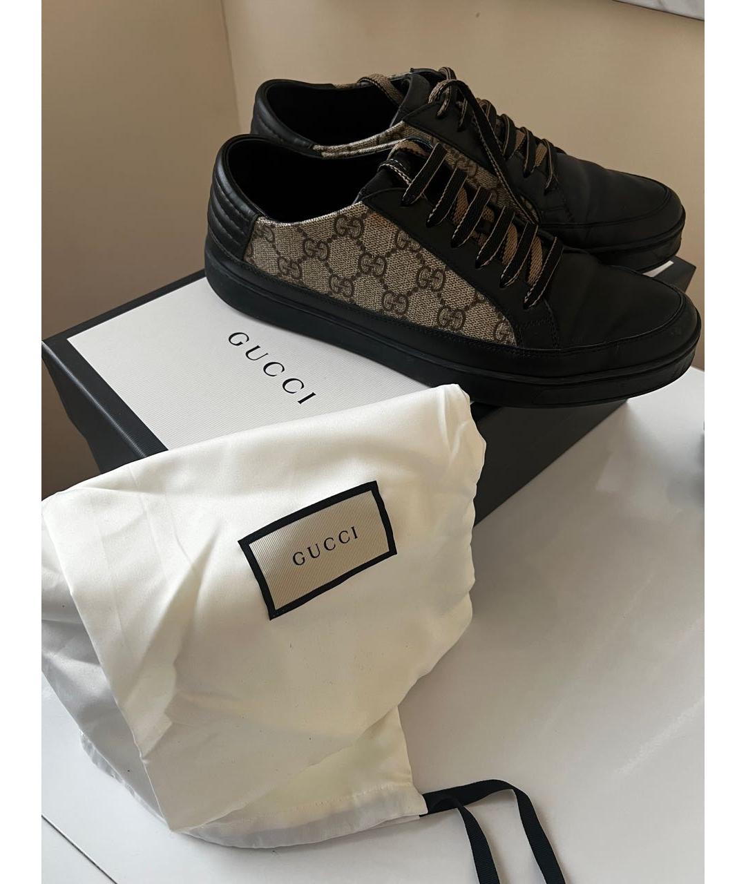 GUCCI Коричневые кожаные низкие кроссовки / кеды, фото 5