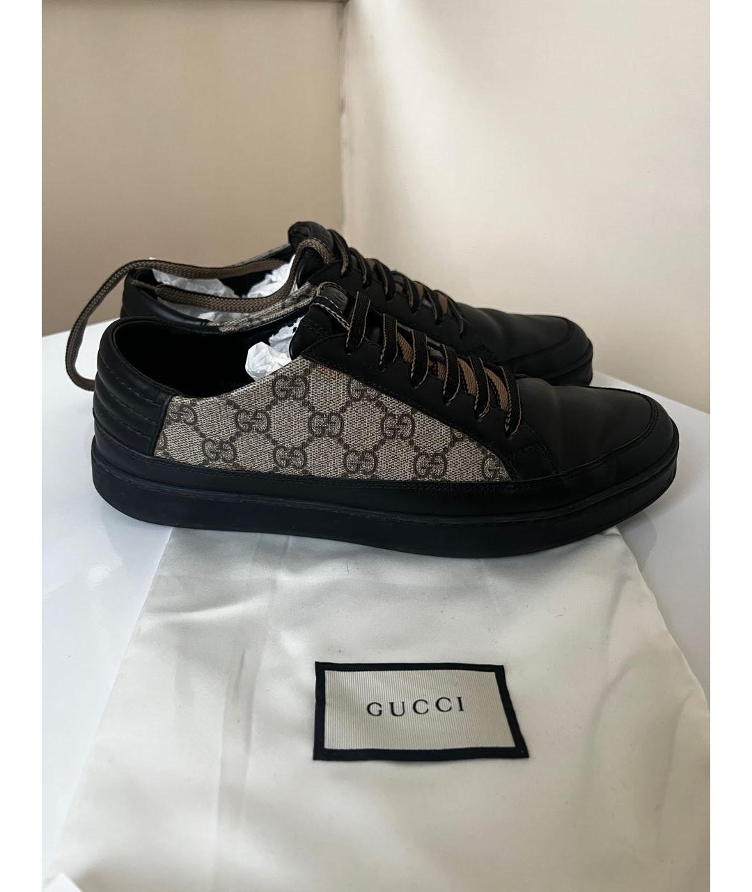 GUCCI Коричневые кожаные низкие кроссовки / кеды, фото 6