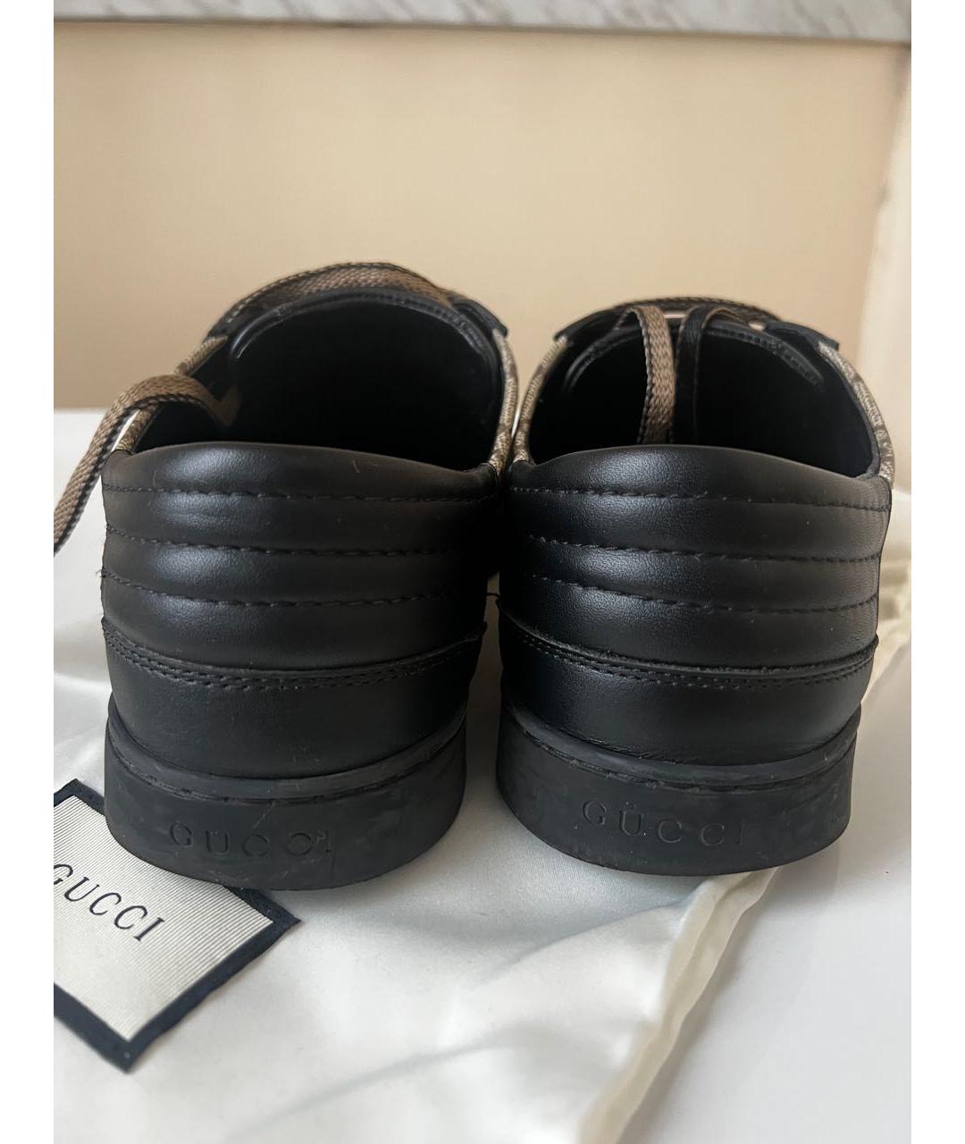 GUCCI Коричневые кожаные низкие кроссовки / кеды, фото 4
