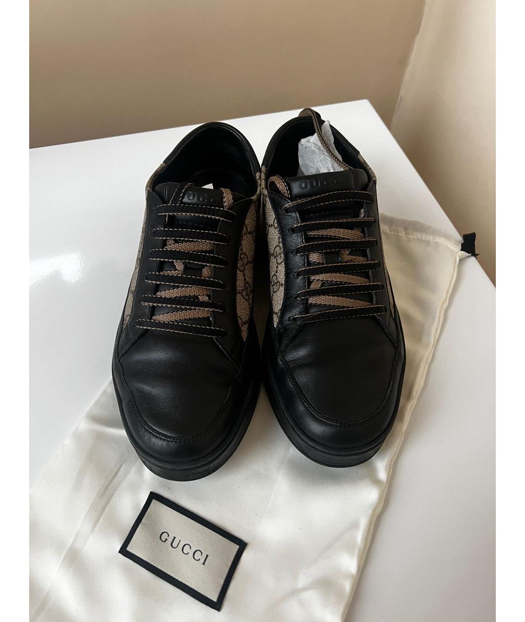 GUCCI Коричневые кожаные низкие кроссовки / кеды, фото 2
