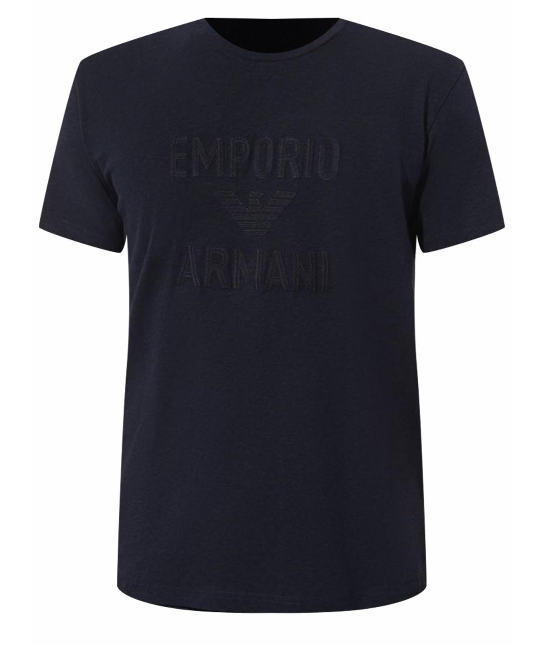 EMPORIO ARMANI Темно-синяя хлопковая футболка, фото 1