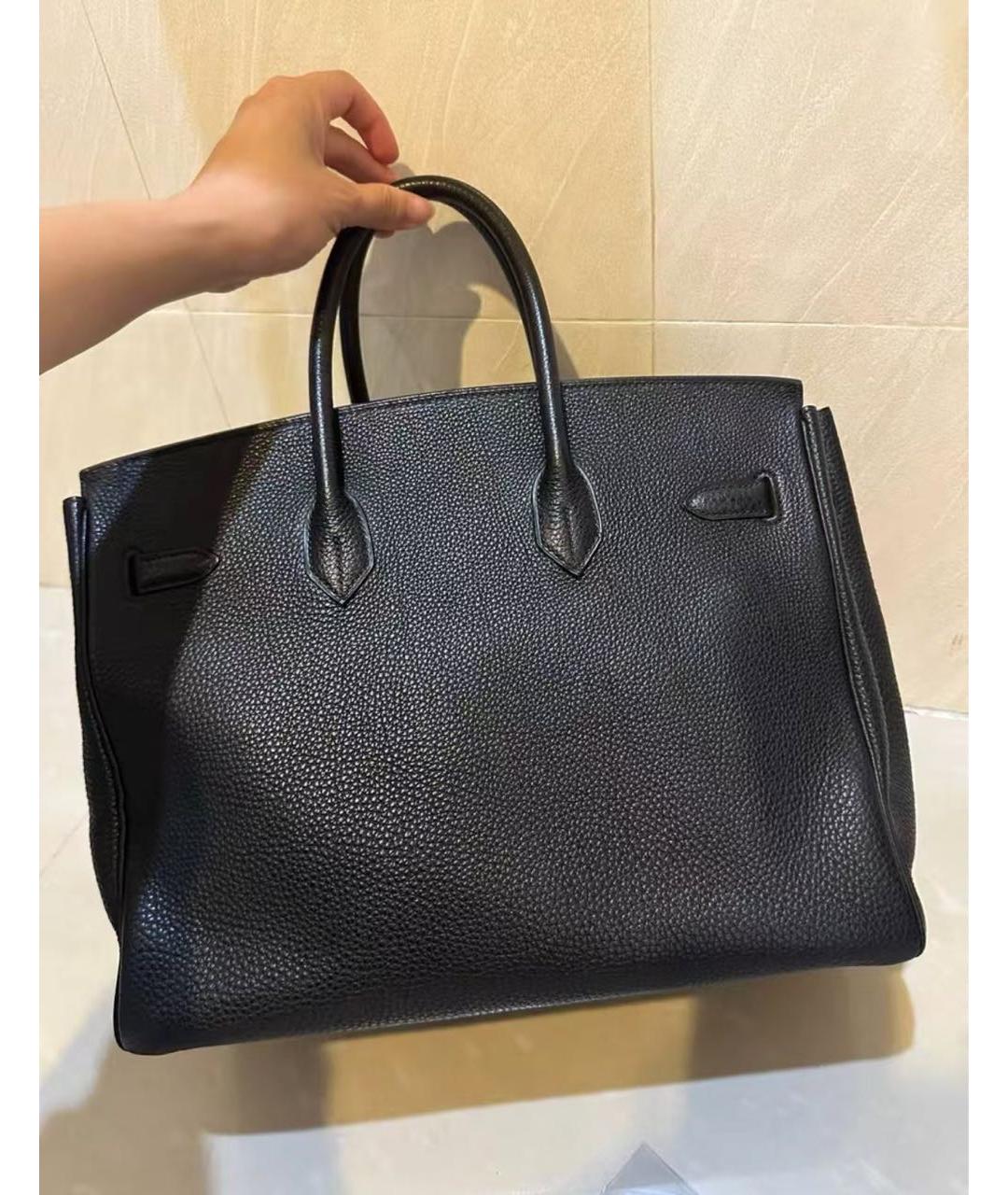 HERMES Черная кожаная сумка с короткими ручками, фото 4