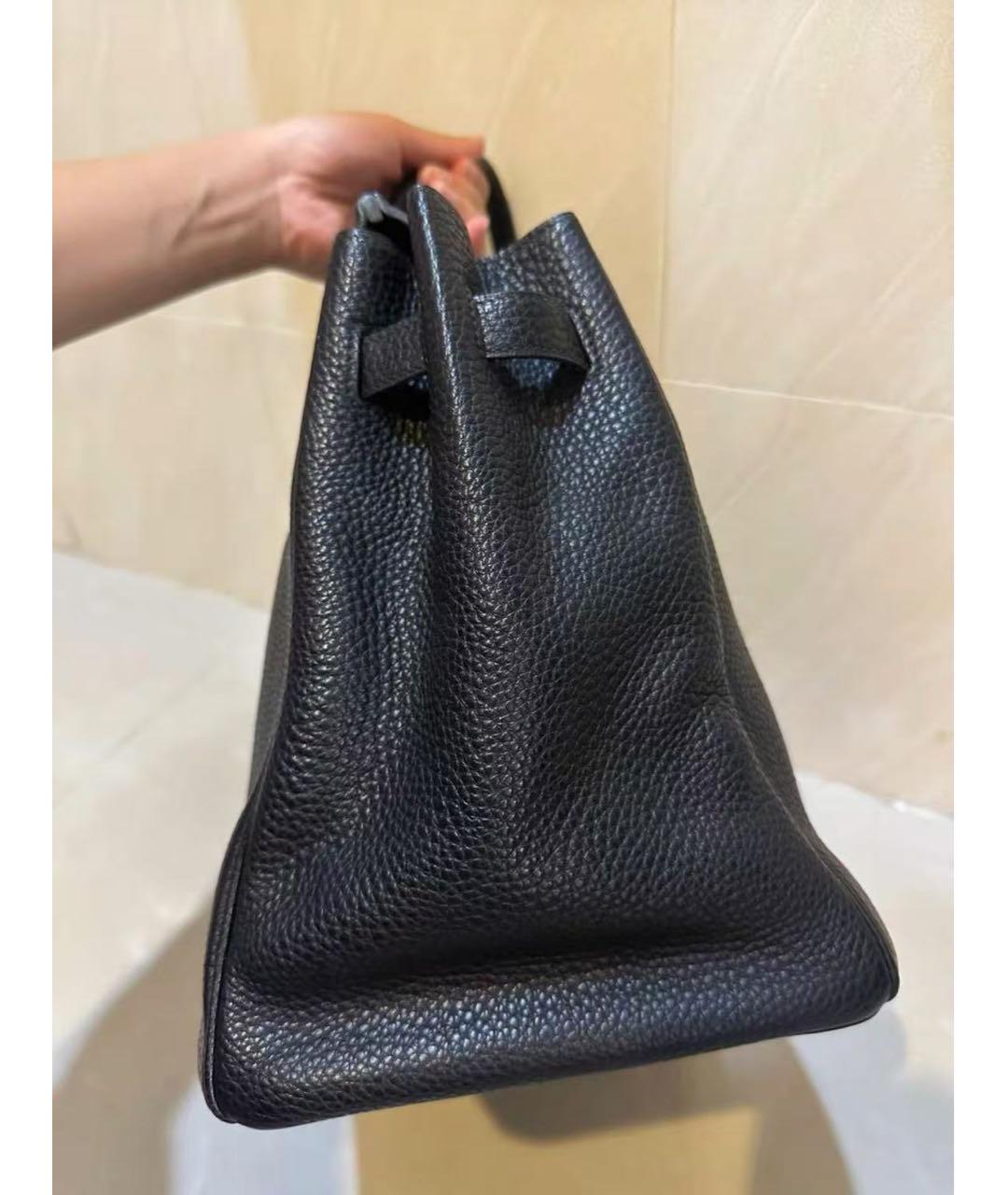 HERMES Черная кожаная сумка с короткими ручками, фото 5