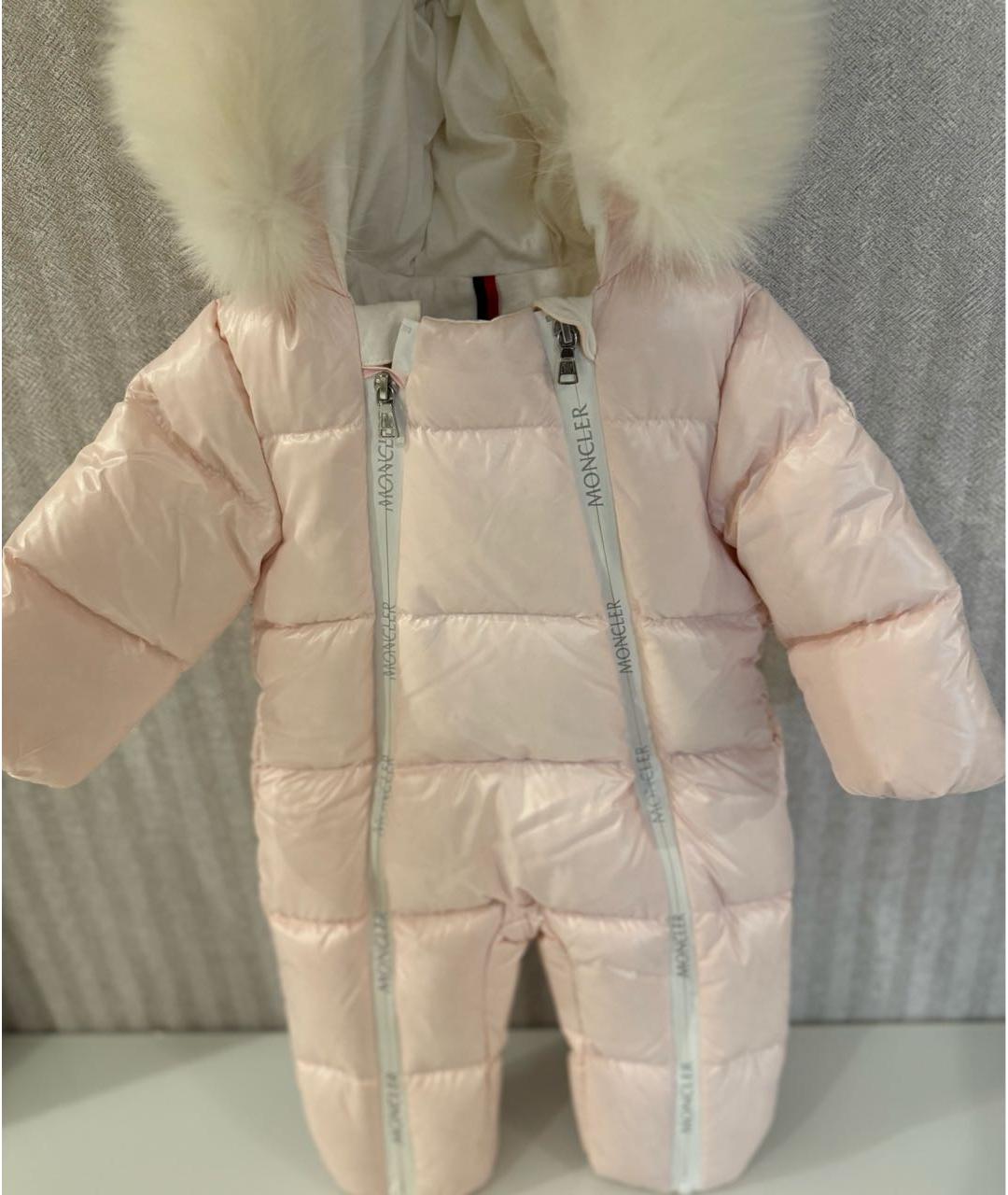 MONCLER KIDS Розовый меховой комбинезон, фото 7