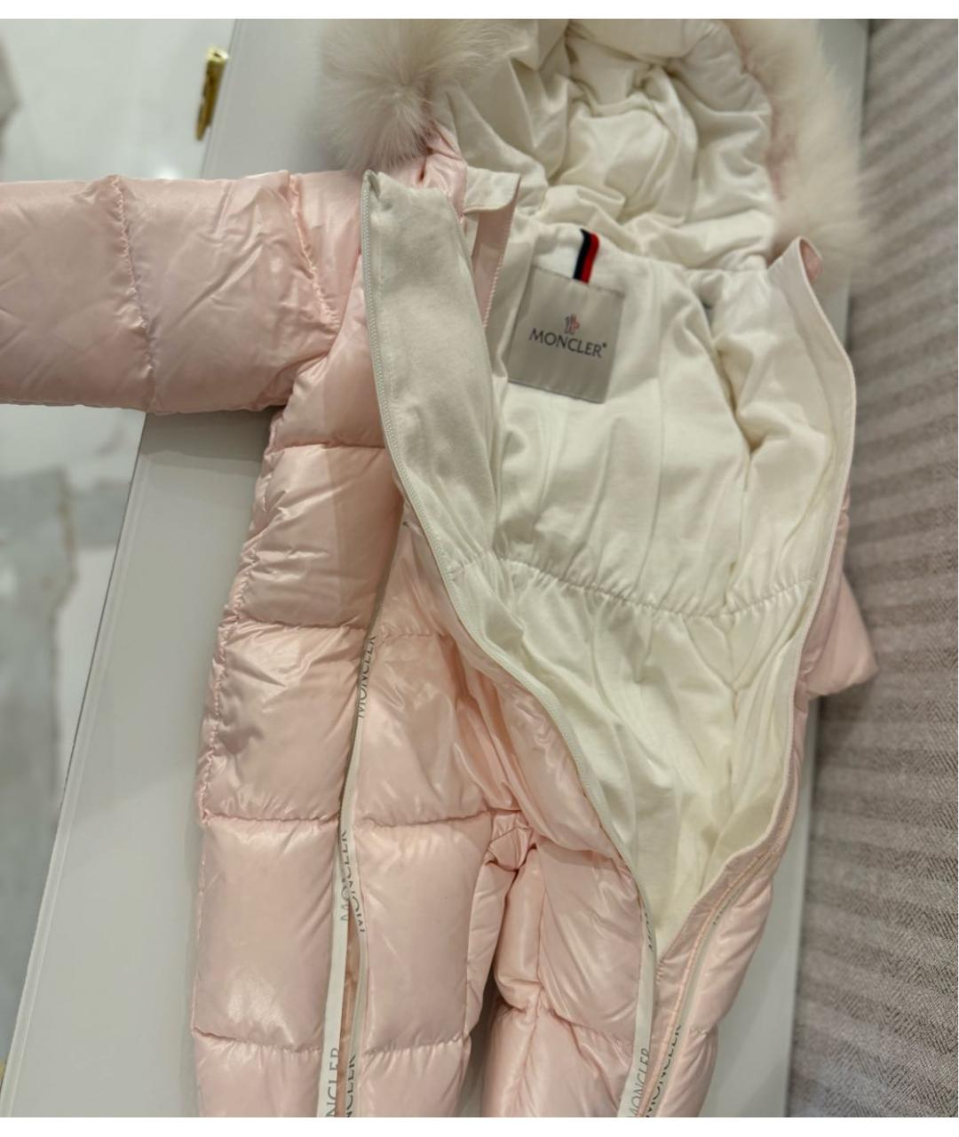 MONCLER KIDS Розовый меховой комбинезон, фото 3