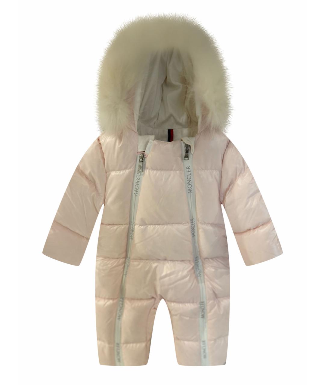 MONCLER KIDS Розовый меховой комбинезон, фото 1