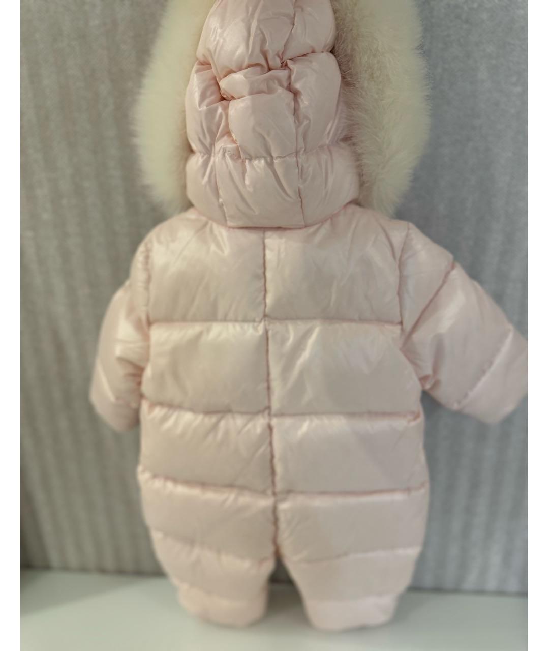 MONCLER KIDS Розовый меховой комбинезон, фото 2