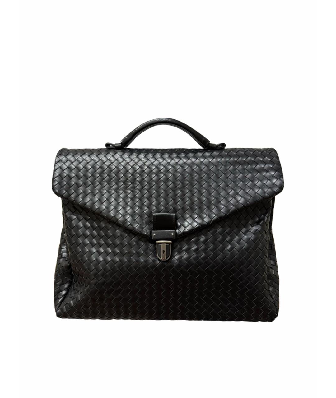 BOTTEGA VENETA Черный кожаный портфель, фото 1