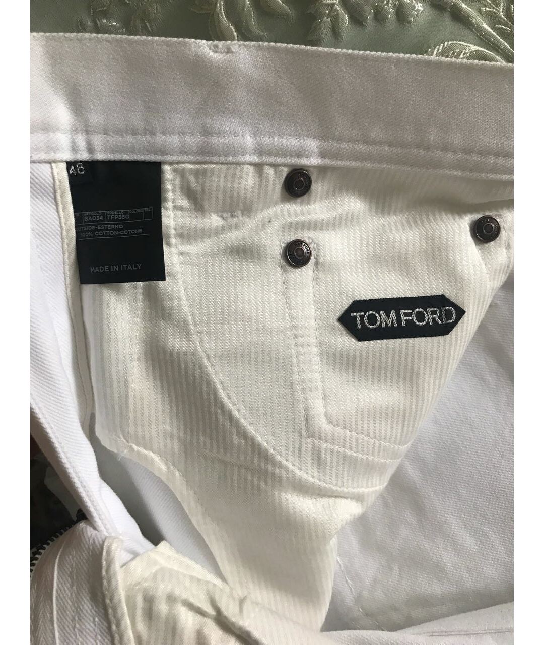 TOM FORD Белые хлопковые прямые джинсы, фото 4