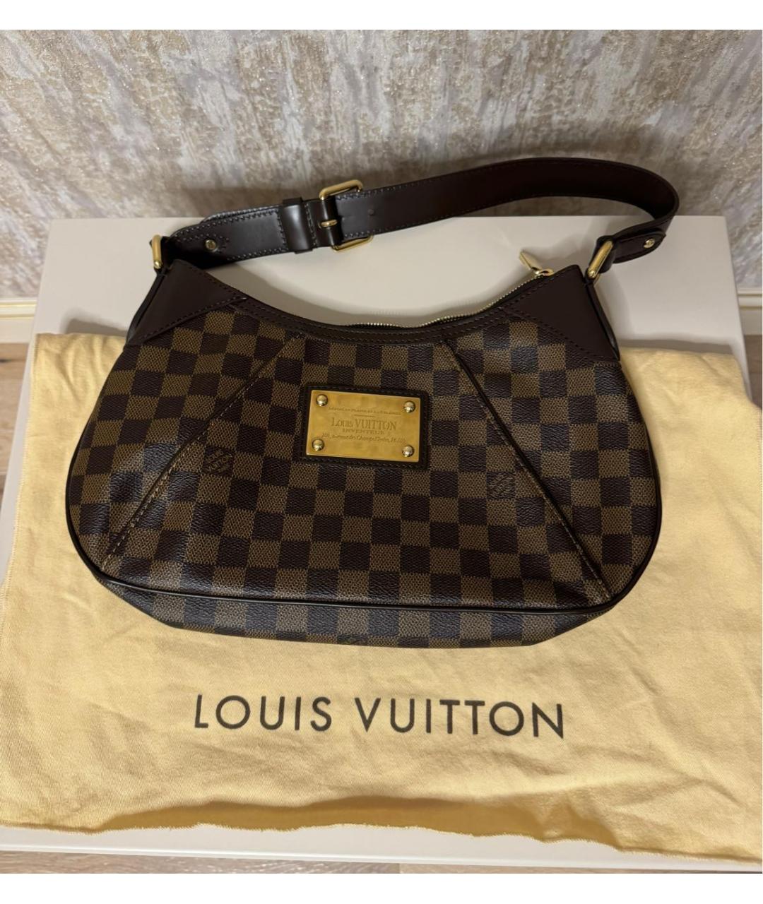 LOUIS VUITTON Коричневая кожаная сумка через плечо, фото 3