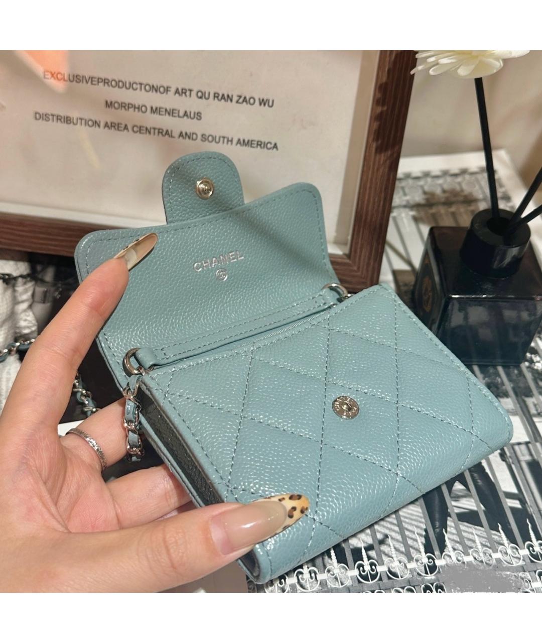 CHANEL Бирюзовая кожаная сумка через плечо, фото 3