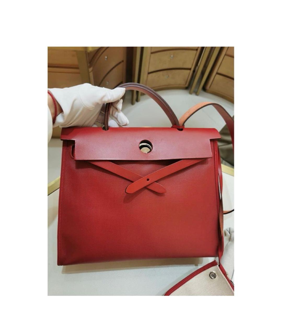 HERMES Красная тканевая сумка с короткими ручками, фото 3