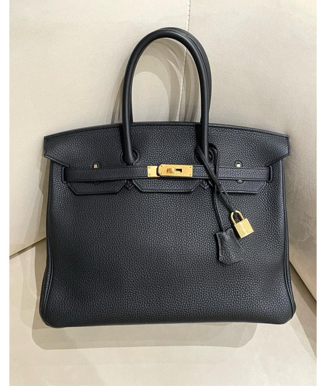 HERMES Черная кожаная сумка с короткими ручками, фото 5