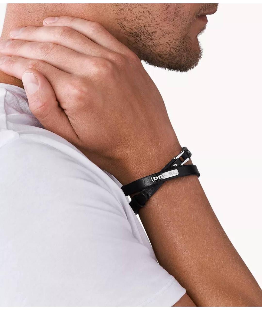 DIESEL Черный кожаный браслет, фото 2