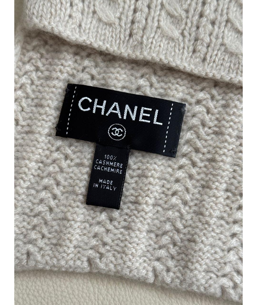 CHANEL Бежевый кашемировый шарф, фото 3