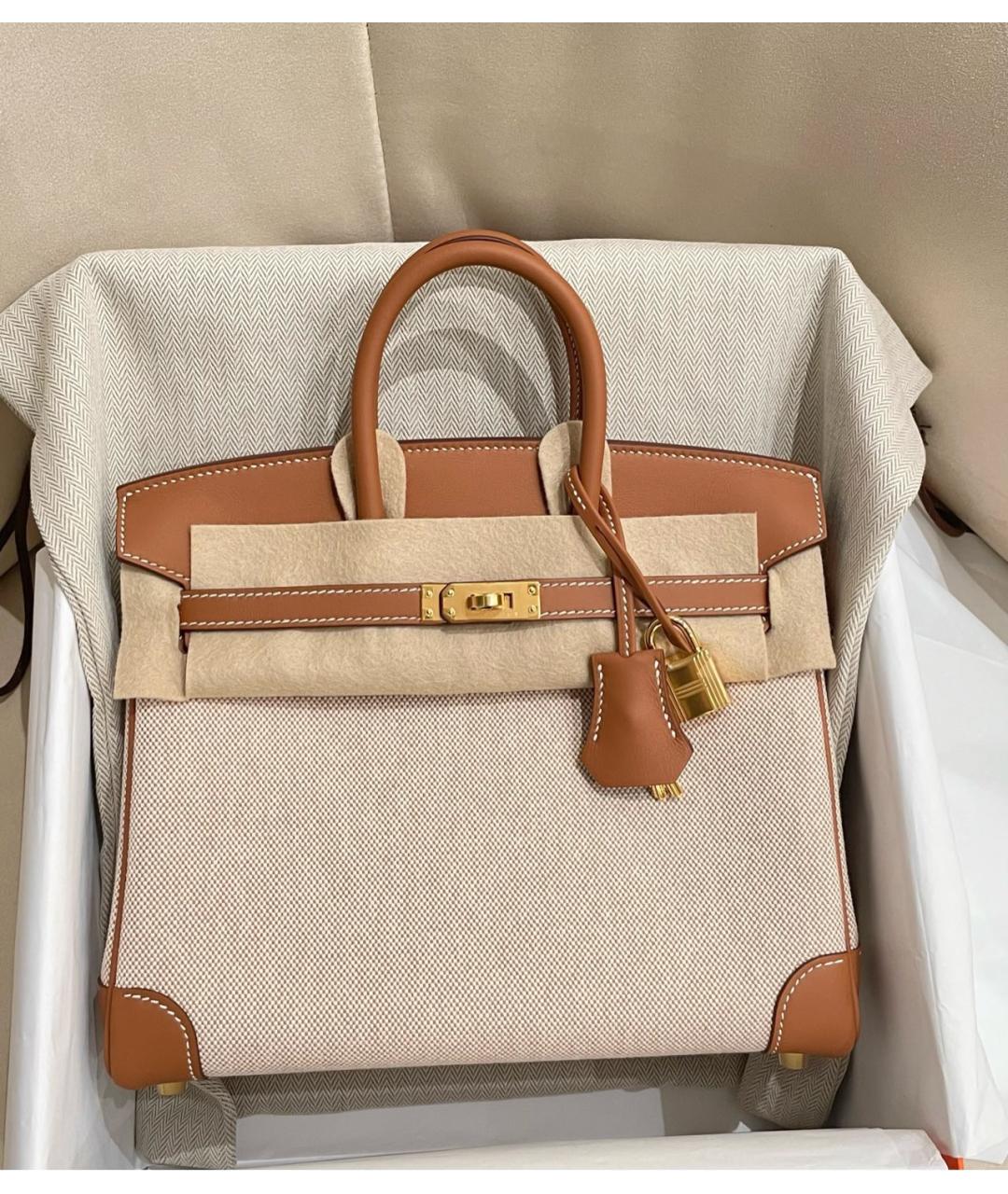 HERMES Бежевая деним сумка с короткими ручками, фото 8