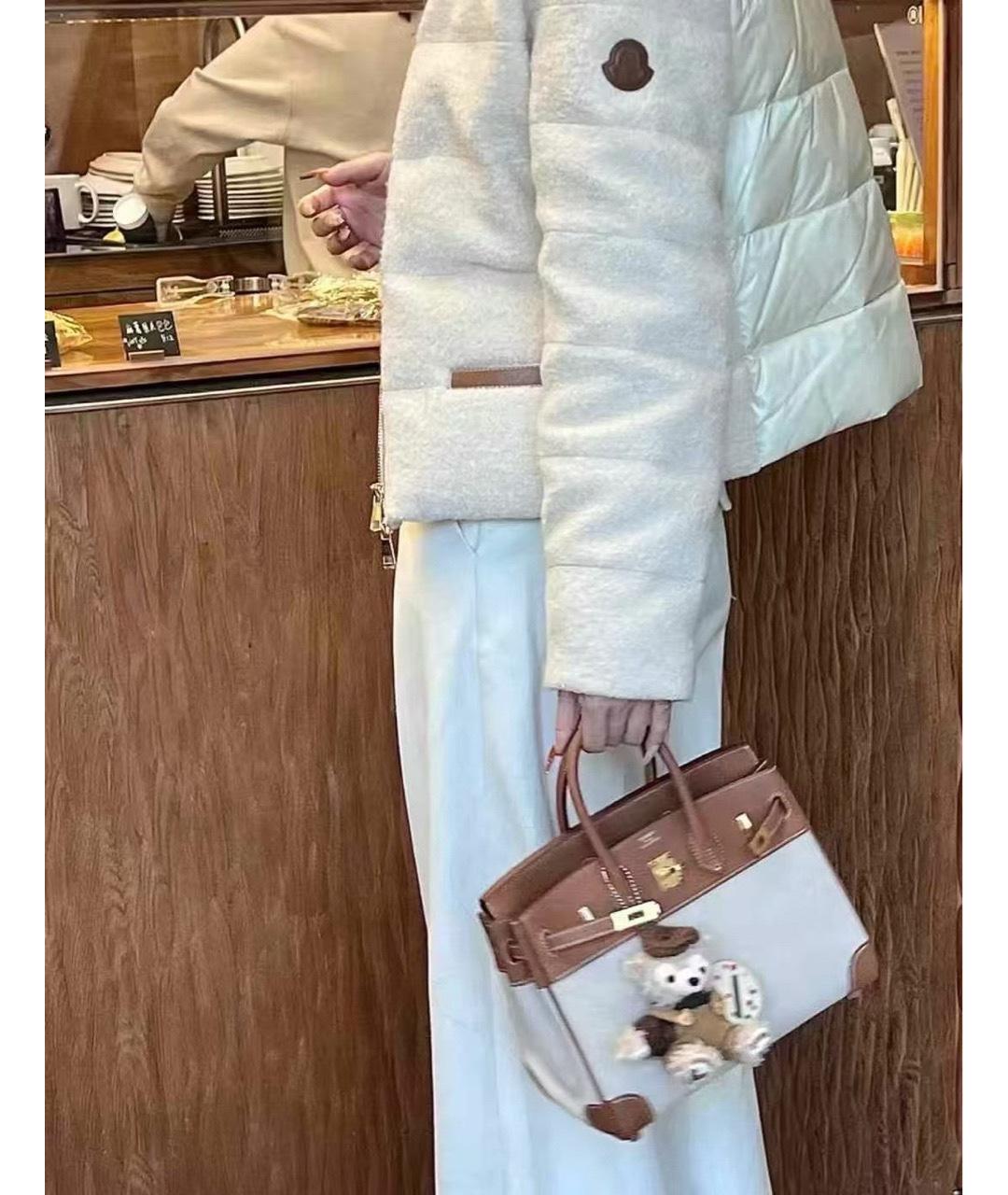 HERMES Бежевая деним сумка с короткими ручками, фото 7