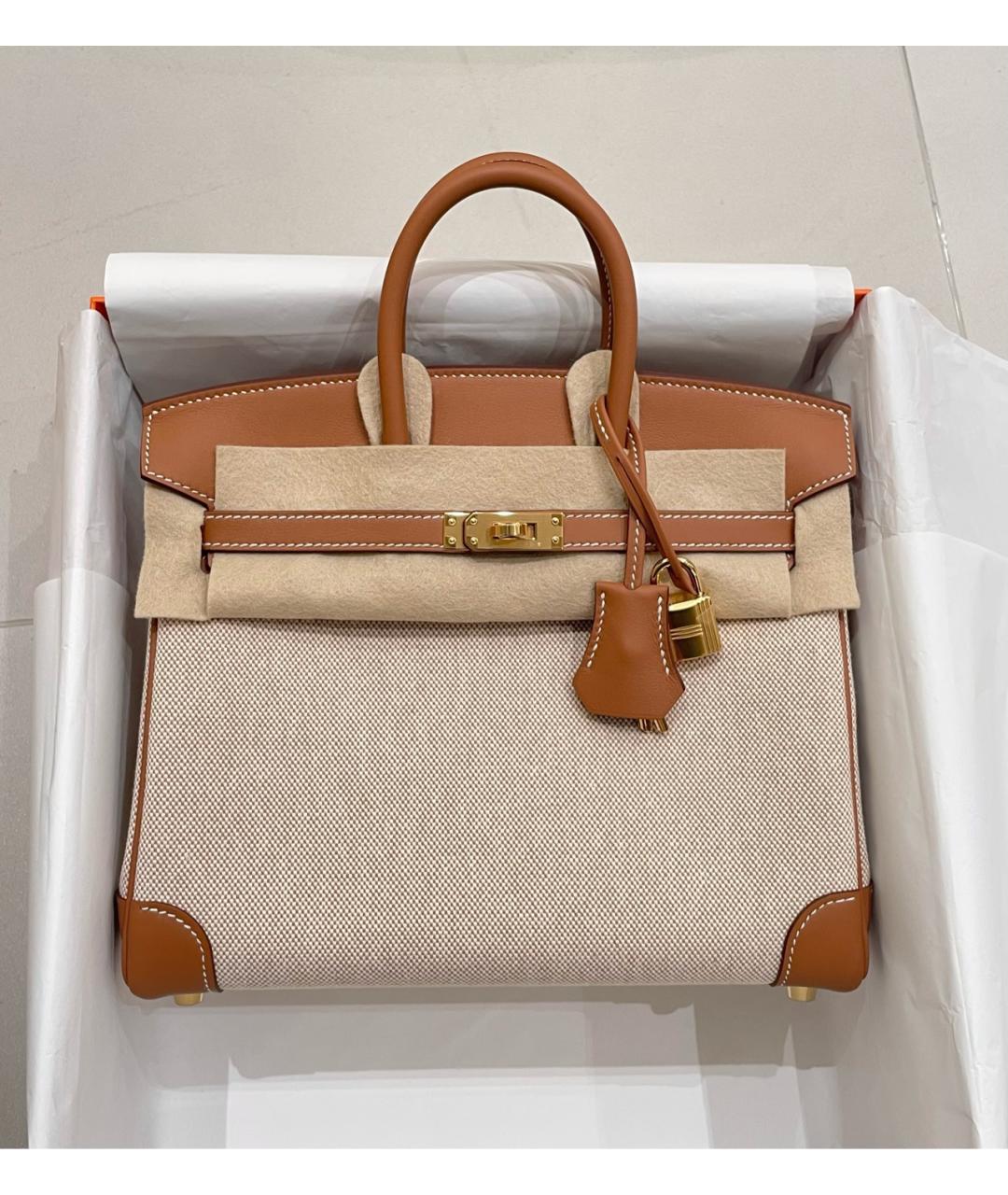 HERMES Бежевая деним сумка с короткими ручками, фото 3