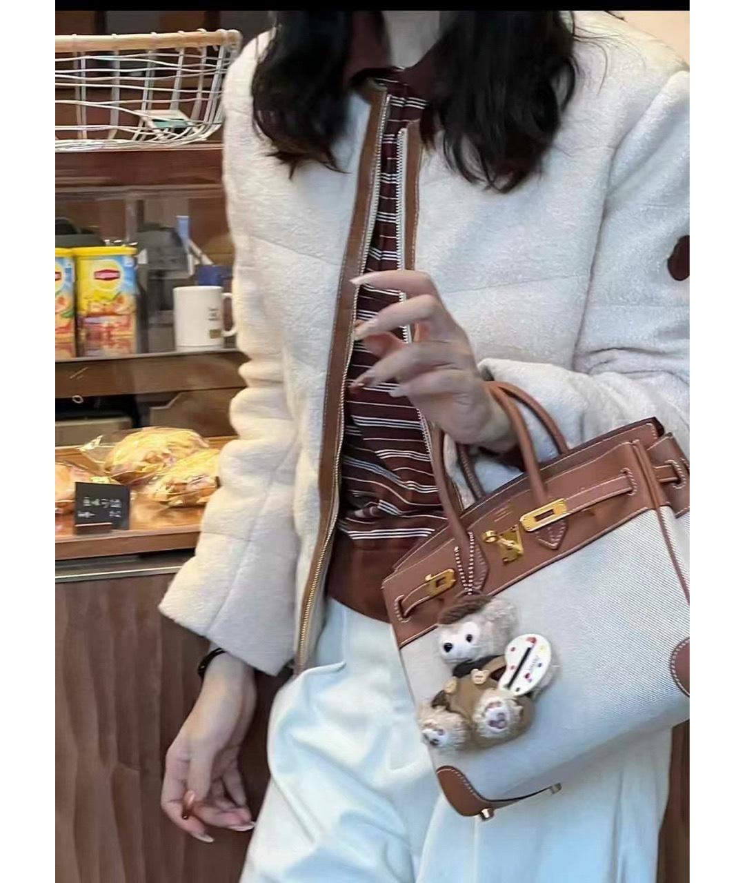 HERMES Бежевая деним сумка с короткими ручками, фото 6