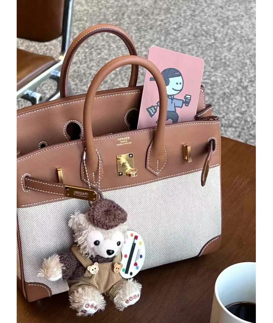 HERMES Бежевая деним сумка с короткими ручками, фото 5