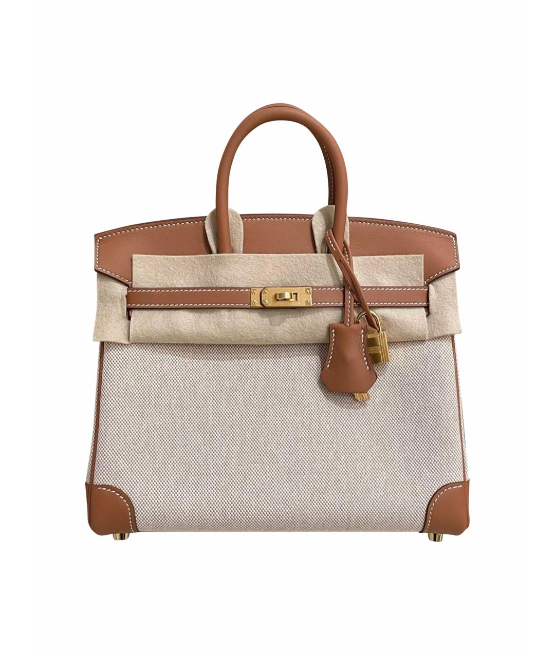HERMES Бежевая деним сумка с короткими ручками, фото 1