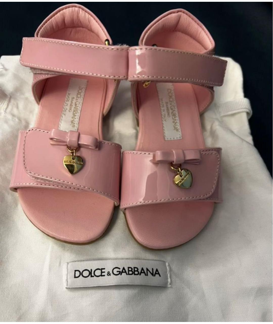 DOLCE & GABBANA KIDS Розовые кожаные сандалии и шлепанцы, фото 2