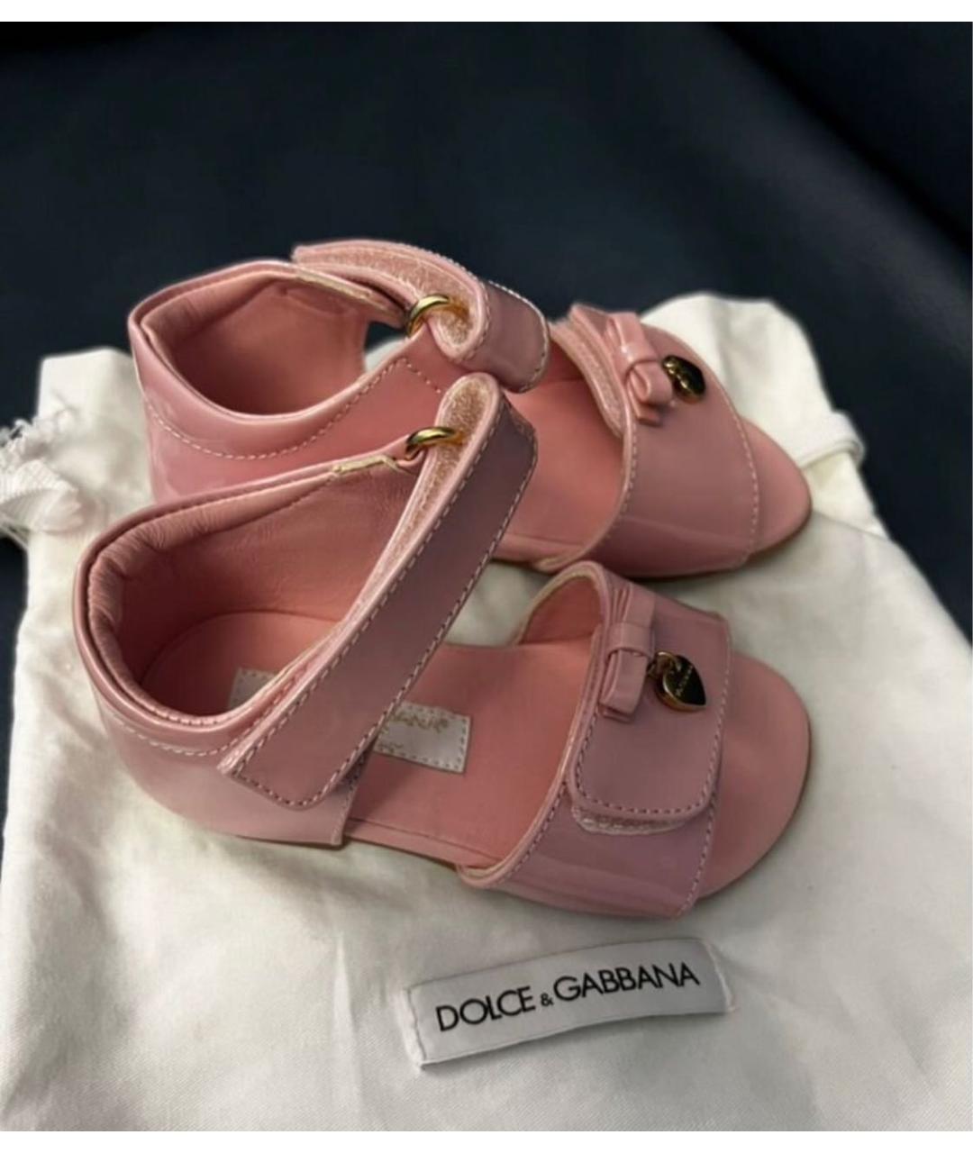 DOLCE & GABBANA KIDS Розовые кожаные сандалии и шлепанцы, фото 4