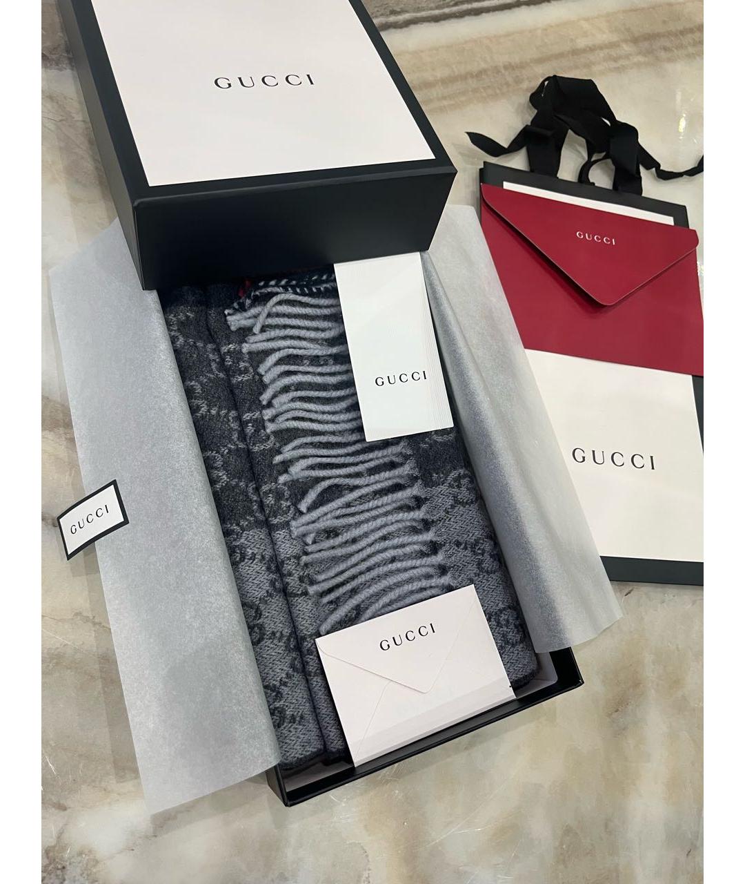 GUCCI Серый шерстяной шарф, фото 3