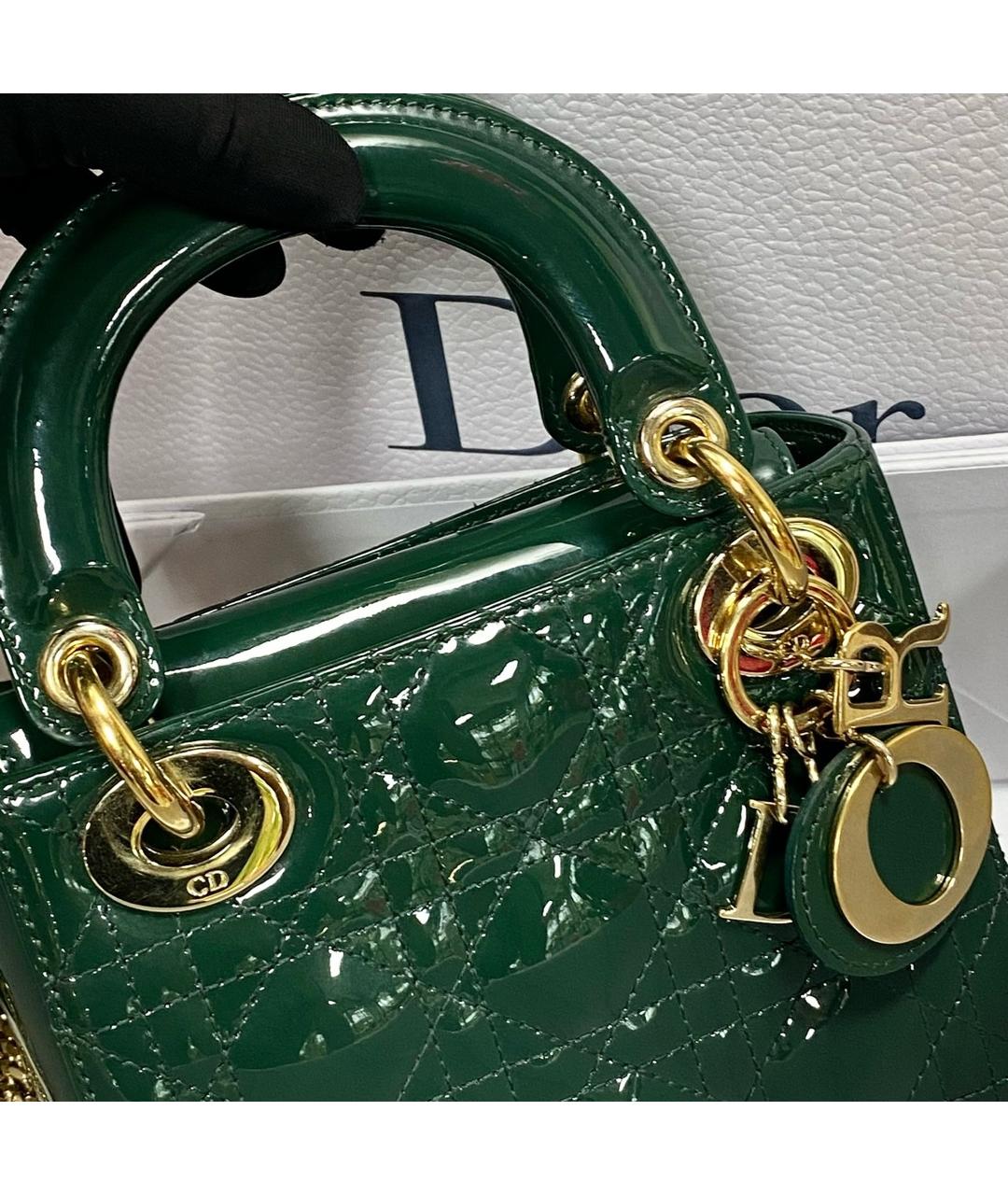 BABY DIOR Зеленая сумка через плечо из лакированной кожи, фото 5