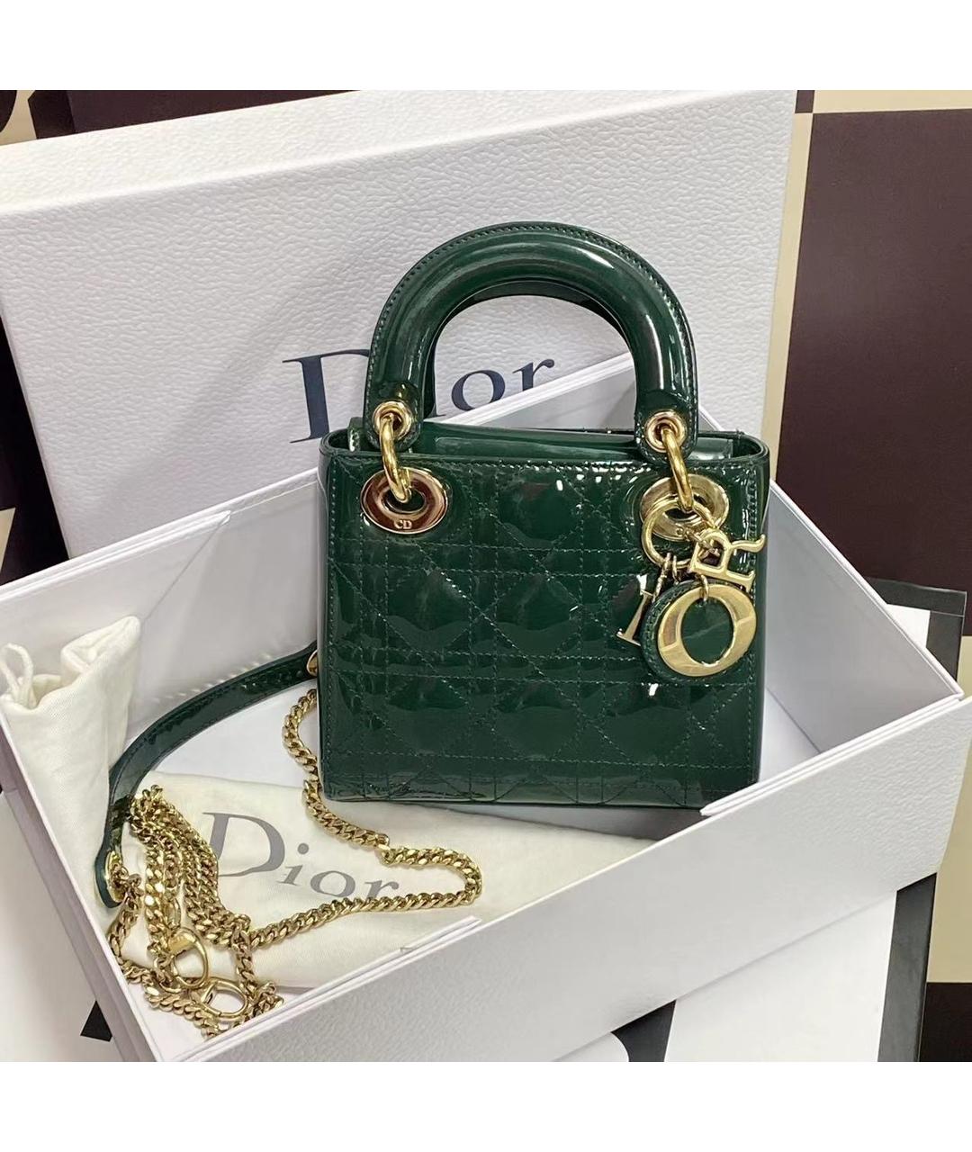 BABY DIOR Зеленая сумка через плечо из лакированной кожи, фото 9